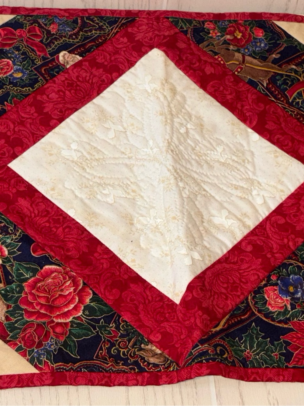 Handmade Quilted Christmas Table Runner Cottage Core 42x14